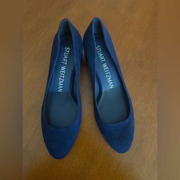 STUART WEITZMAN VIVIENNE 35 MM PADDED INSOLE SUEDE PUMPS BLUE - Picture 2 of 4